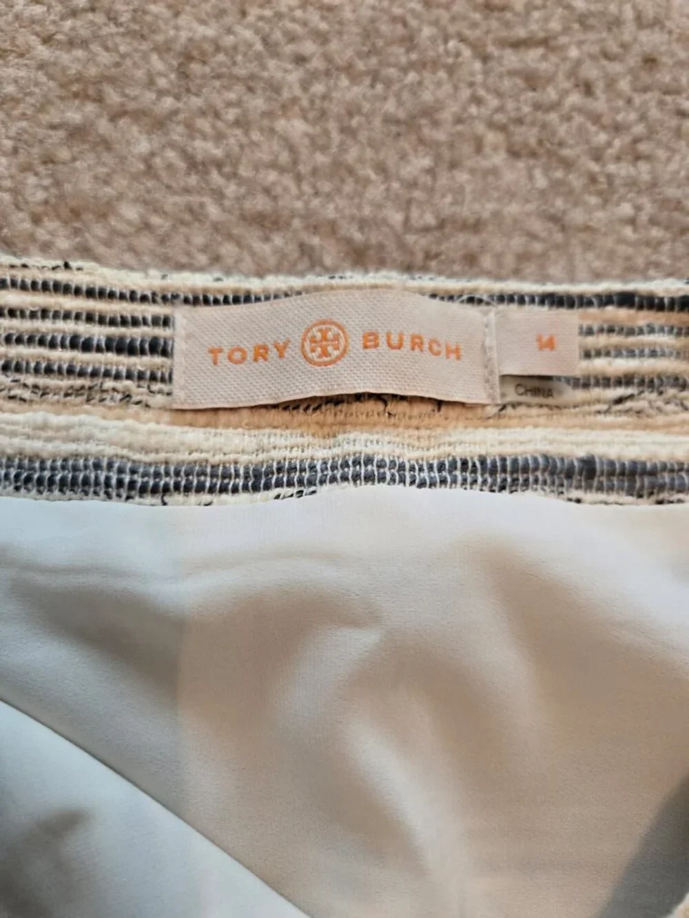 Tory Burch Ivory and Blue-Grey A-line Skirt Size 14